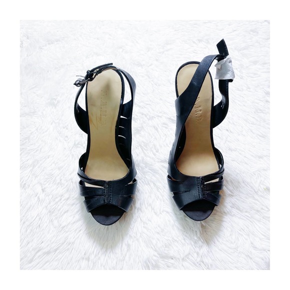 LAMB Black Leather Strap Slingback Heel Peep Toe SZ6 - Picture 1 of 8
